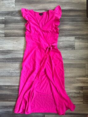 Who What Wear Hot Pink Wrap Maxi Dress with Ruffle Sleeves